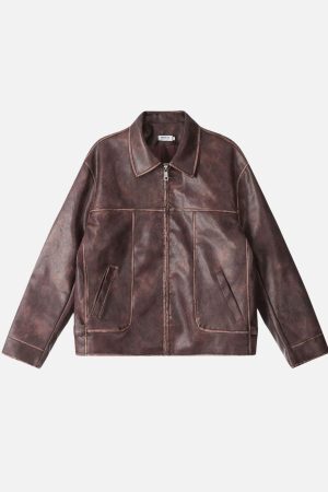 Concert Outfit Fold-Over Washed Faux Leather Jacket
