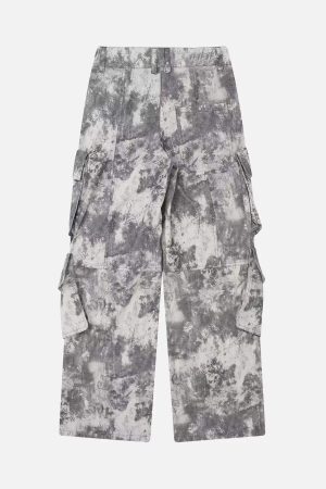 Concert Outfit French Loose Pocket Printed Mid-Rise Cargo Pants