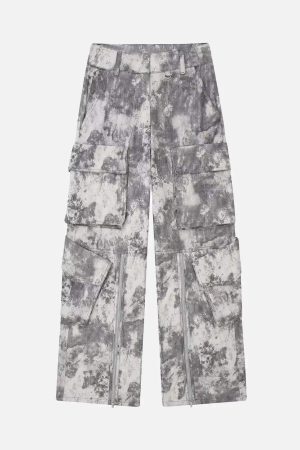 Concert Outfit French Loose Pocket Printed Mid-Rise Cargo Pants