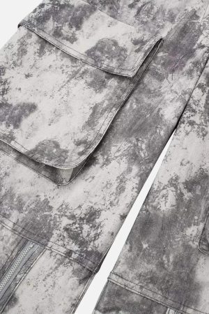 Concert Outfit French Loose Pocket Printed Mid-Rise Cargo Pants