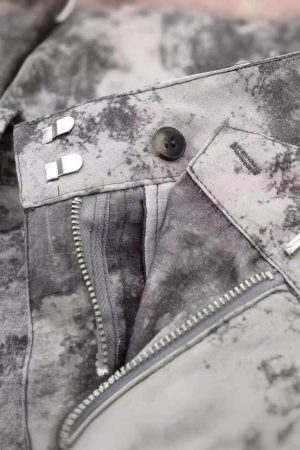 Concert Outfit French Loose Pocket Printed Mid-Rise Cargo Pants