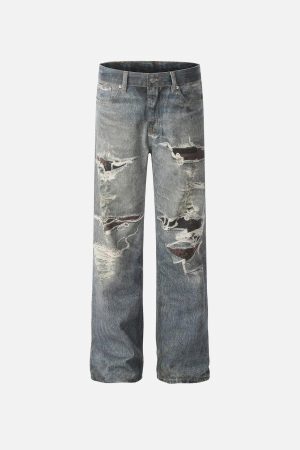 Concert Outfit Fringe Distressed Print Jeans