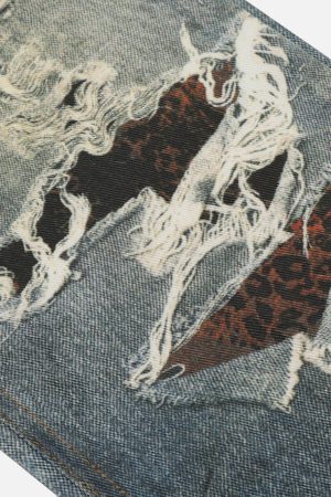 Concert Outfit Fringe Distressed Print Jeans