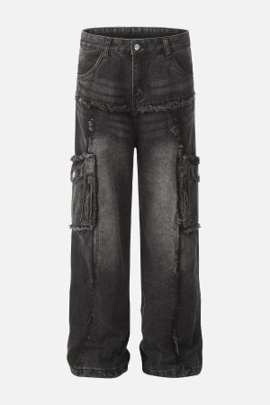 Concert Outfit Fringe Multi Pocket Jeans
