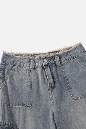Concert Outfit Fringe Washed Multi Pocket Jeans