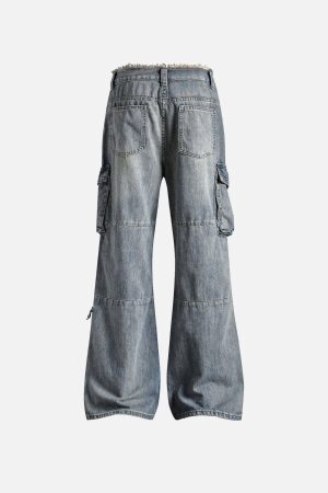 Concert Outfit Fringe Washed Multi Pocket Jeans