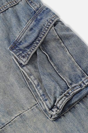 Concert Outfit Fringe Washed Multi Pocket Jeans