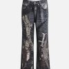 Concert Outfit Full Cross Stitching Leather Flare Jeans