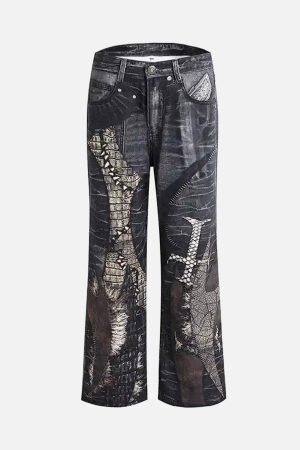 Concert Outfit Full Cross Stitching Leather Flare Jeans