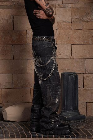 Concert Outfit Full Cross Stitching Leather Flare Jeans