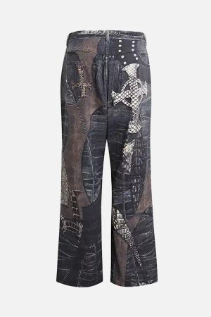 Concert Outfit Full Cross Stitching Leather Flare Jeans