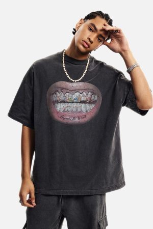 Concert Outfit Full Diamond Tooth Pattern T-Shirt