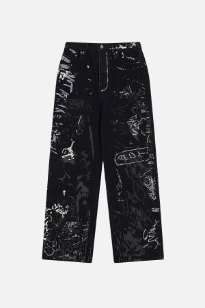 Concert Outfit Full Print Graffiti Loose Jeans