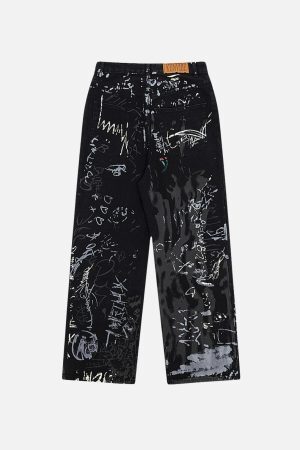 Concert Outfit Full Print Graffiti Loose Jeans