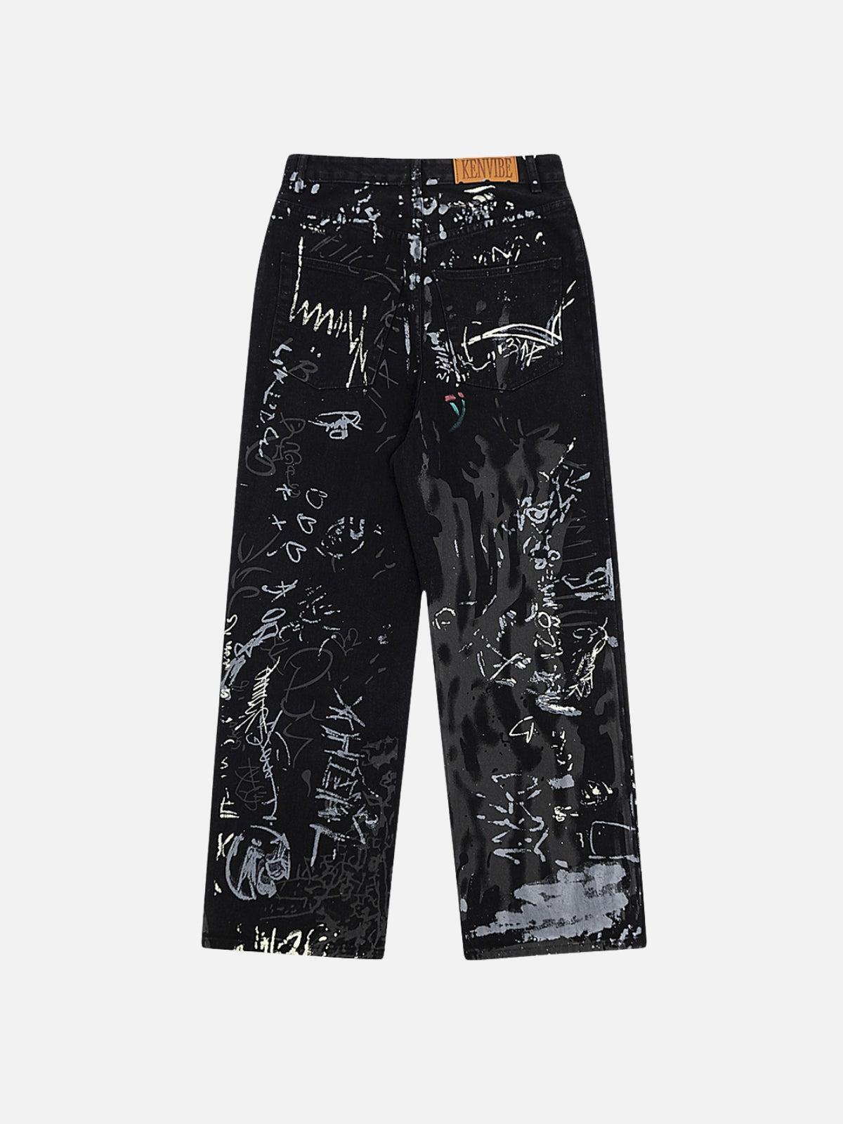 Concert Outfit Full Print Graffiti Loose Jeans Concert Outfit Full Print Graffiti Loose Jeans