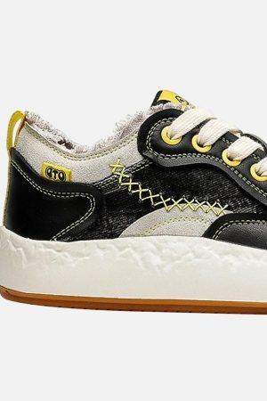 Concert Outfit Fun Big Toe Leather Spliced Sneakers