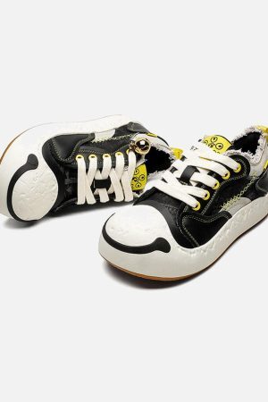 Concert Outfit Fun Big Toe Leather Spliced Sneakers