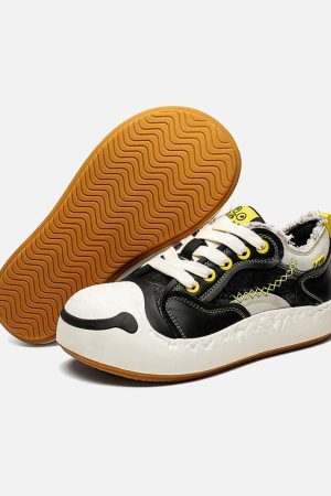 Concert Outfit Fun Big Toe Leather Spliced Sneakers