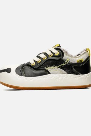 Concert Outfit Fun Big Toe Leather Spliced Sneakers