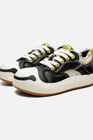 Concert Outfit Fun Big Toe Leather Spliced Sneakers