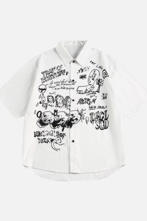 Concert Outfit Fun Graffiti Print Short Sleeve Shirt
