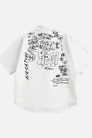 Concert Outfit Fun Graffiti Print Short Sleeve Shirt