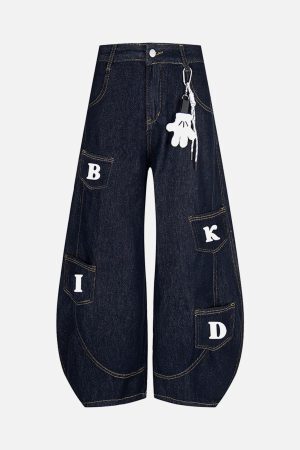 Concert Outfit Fun Letter Pocket Barrel Jeans