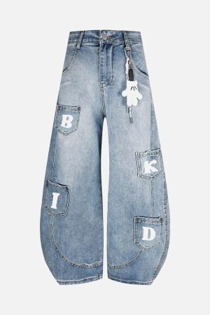 Concert Outfit Fun Letter Pocket Barrel Jeans