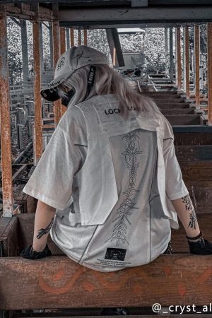 Concert Outfit Functional Reflective Strip Print Cotton Tee