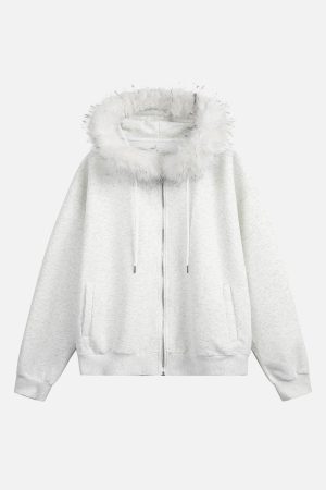 Concert Outfit Fur Collar Stitch Detail Cardigan