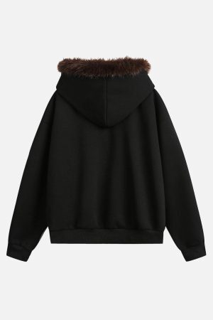 Concert Outfit Fur Collar Stitch Detail Cardigan