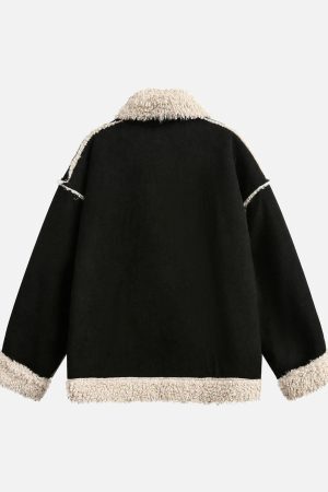 Concert Outfit Fur Collar Zip Up Sherpa-Lined Jacket