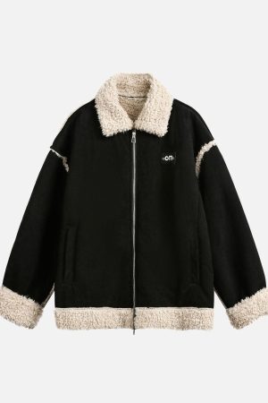 Concert Outfit Fur Collar Zip Up Sherpa-Lined Jacket