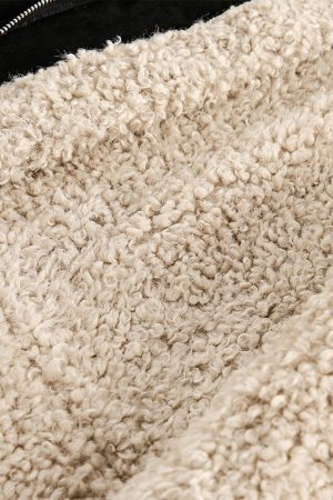 Concert Outfit Fur Collar Zip Up Sherpa-Lined Jacket