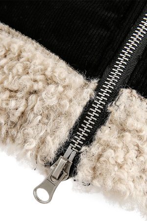 Concert Outfit Fur Collar Zip Up Sherpa-Lined Jacket