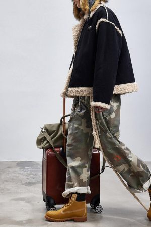 Concert Outfit Fur Collar Zip Up Sherpa-Lined Jacket