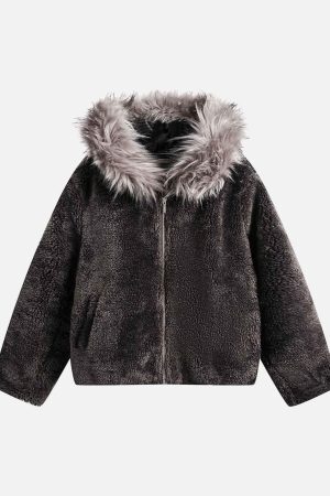 Concert Outfit Fur Hooded Quilted Sherpa Jacket