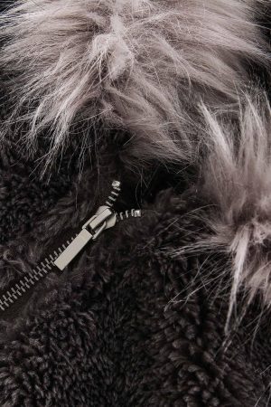 Concert Outfit Fur Hooded Quilted Sherpa Jacket