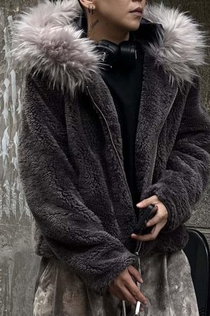 Concert Outfit Fur Hooded Quilted Sherpa Jacket