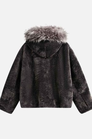 Concert Outfit Fur Hooded Quilted Sherpa Jacket