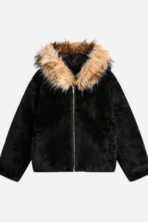 Concert Outfit Fur Hooded Quilted Sherpa Jacket