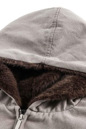 Concert Outfit Fur Hooded Zip Up Quilted Jacket