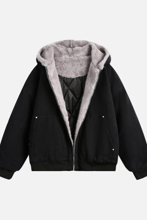 Concert Outfit Fur Hooded Zip Up Quilted Jacket