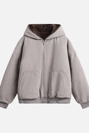 Concert Outfit Fur Hooded Zip Up Quilted Jacket