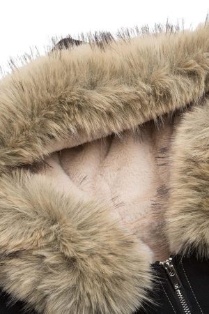 Concert Outfit Fur Lined Zip Up Hooded Bomber Jacket