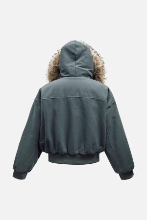 Concert Outfit Fur Lined Zip Up Hooded Bomber Jacket