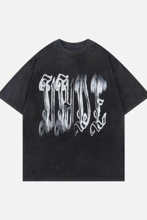 Concert Outfit Fuzzy Font Print Washed Tee