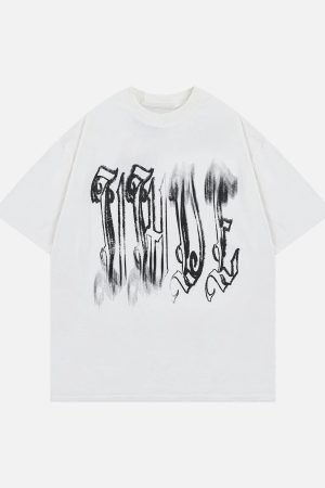 Concert Outfit Fuzzy Font Print Washed Tee