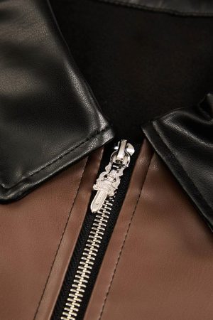 Concert Outfit Gangster Rap Patchwork Contrast Leather Shirt