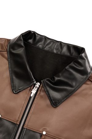 Concert Outfit Gangster Rap Patchwork Contrast Leather Shirt